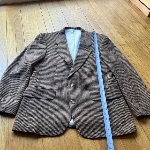 OSCAR DE LA RENTA Size 40S Tan Plaid Two Button Notch Neck Sports Coat Blazer - Picture 6 of 10